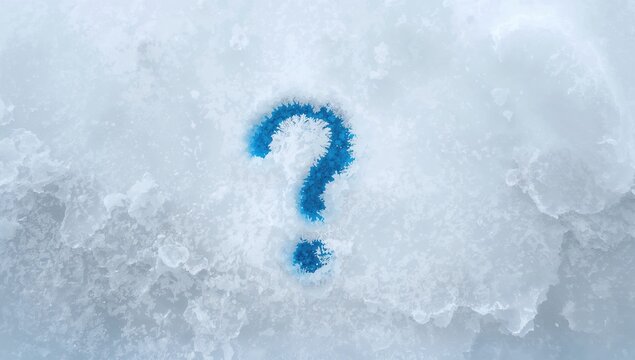 Blue Question Mark Pattern Created in Fresh Snow with Icy Texture
