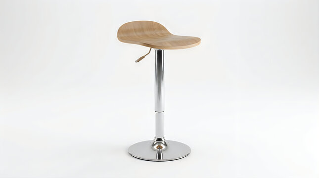 Modern wooden bar stool with a shiny chrome metal base illustration