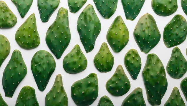 Cactus Pads Arranged on White Background in Varying Shapes