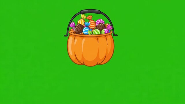 Orange pumpkin basket filled with colorful candy
