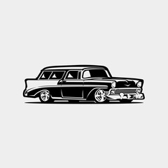 Naklejka premium Classic american station wagon sedan monochrome vector isolated SVG