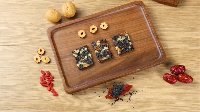 Traditional Chinese Donkey Hide Gelatin Ejiao Cake Flat Lay