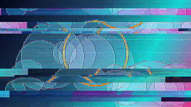 Abstract Orange Geometric Form Flickering Through Heavy Digital Glitch Distortion