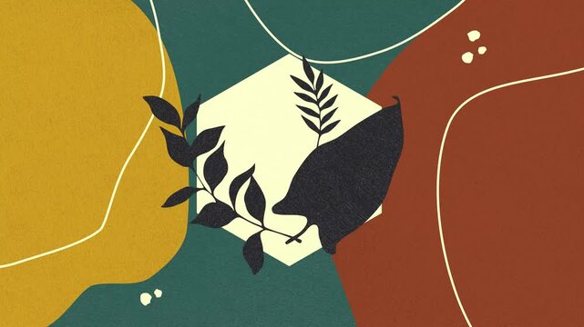 Abstract floral background with organic shapes and leaves in a modern flat design style.