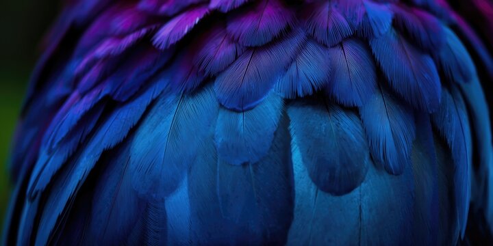 Vibrant Blue and Purple Bird Feathers in Closeup Detail