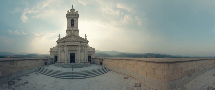Historical Church on a Hilltop at Sunrise with Dramatic Sky