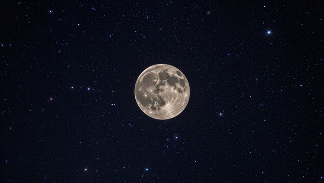 Full Moon Illuminating a Starry Night Sky