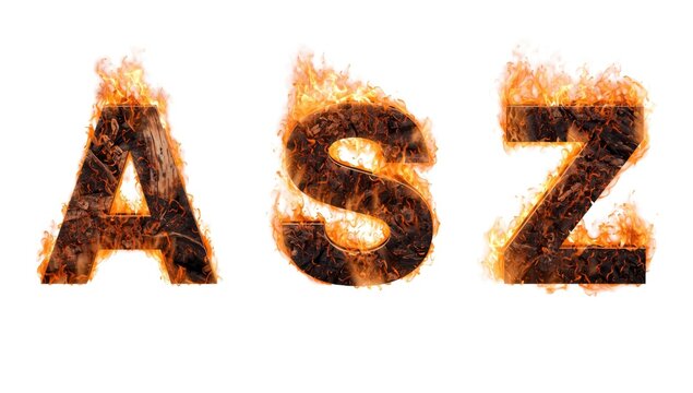 Flaming Letters ASZ Isolated on White Background