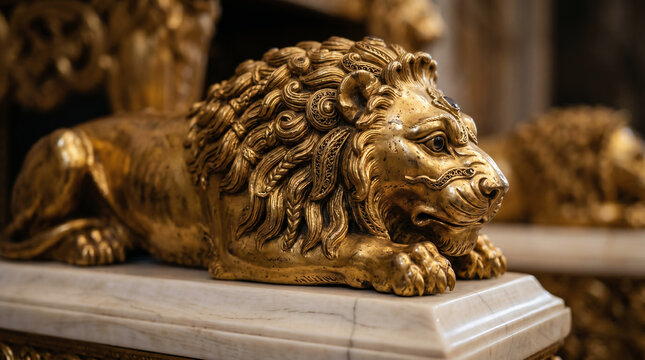 King Solomon's legendary, massive throne of ivory overlaid with pure gold, guarded by twelve carved lions