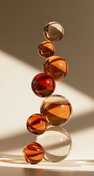 A delicate arrangement of amber and clear spheres stacked vertically