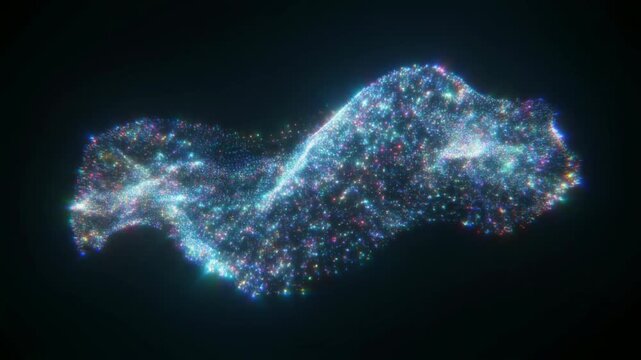 青白く発光する粒子が形づくる立体物