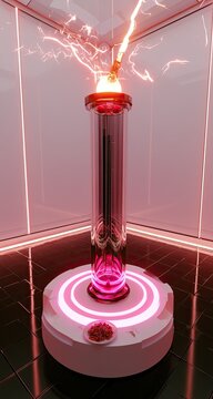 Futuristic energy column with glowing neon and crackling lightning