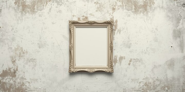 Ornate Picture Frame Hanging on a Grungy Wall with Textured Surface