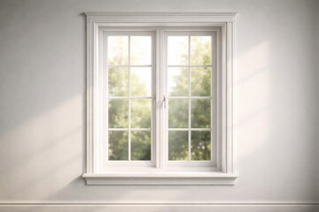 Fototapeta premium Classic Double Window with Natural Light and Greenery Outside