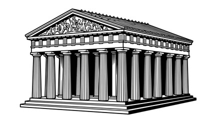 Fototapeta premium Classical Greek temple with columns line art.