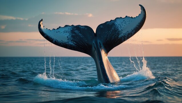 Sea location in Mexico showing the tail of the humpback whale (Megaptera novaeangliae).