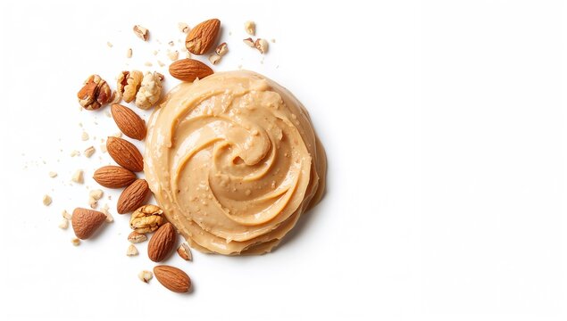 Nutty Almond Butter Swirl with Whole Nuts on White Background
