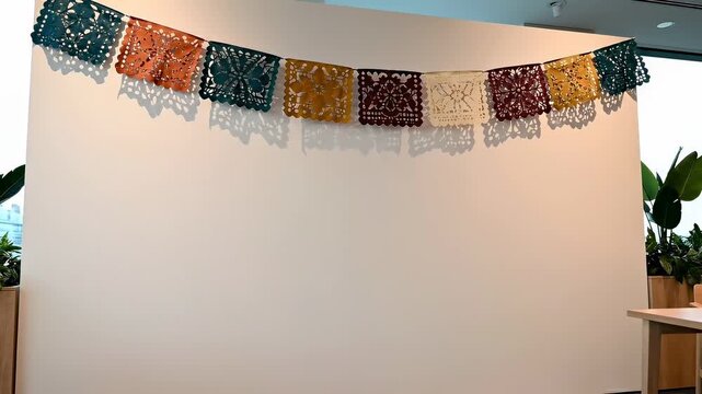 Colorful traditional paper craft banners serving as festive event decoration papel picado copyspace background backdrop 4k
