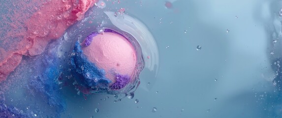 Fototapeta premium Bath Bomb Dissolving in Water with Colorful Swirls and Bubbles