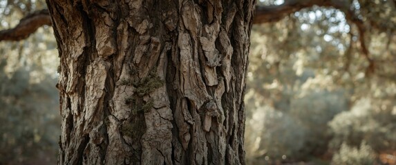 Obraz premium Closeup of a Tree Trunk with Textured Bark in Soft Natural Light