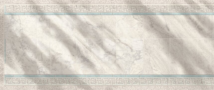 Elegant Marble Wall Design with Greek Key Pattern and Subtle Shadows