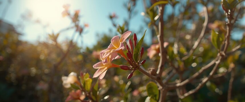 Delicate Pink Flowers Blooming in a Sunny Garden with Soft Focus