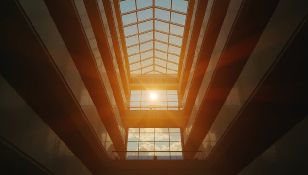 Sunlight Streaming Through Glass Roof in Modern Building Interior
