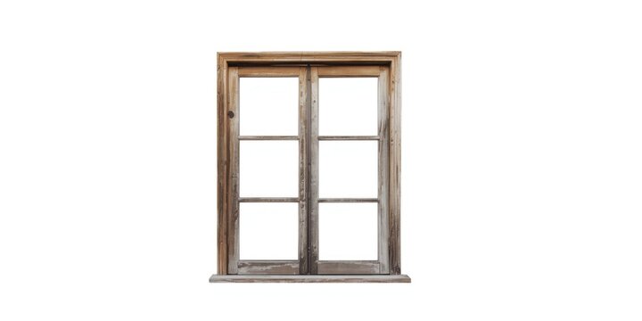 Old Wooden Window Frame Isolated on White with Rustic Texture
