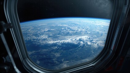 Fototapeta premium Earth View from Space through a Spacecraft Window with Cloud Patterns