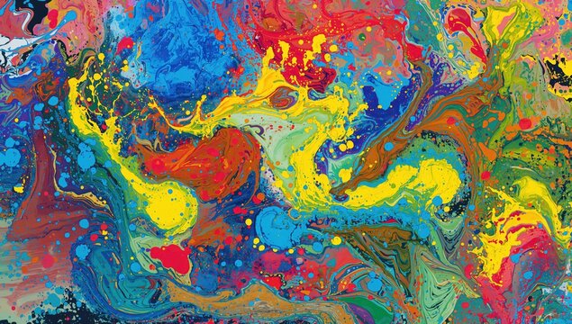 Colorful Abstract Swirling Paint Design with Vibrant Splashes