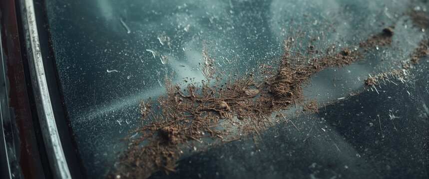 Dirt and Dust Accumulated on a Car Windshield in Overcast Light