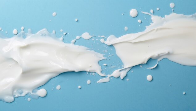 Creamy Milk Splashing on Blue Background with Dynamic Motion