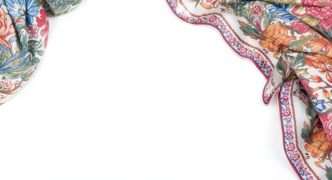 Floral Silk Scarf with Colorful Patterns on White Background