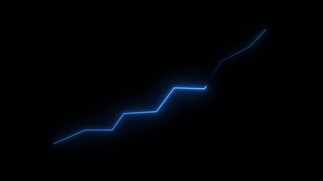 Neon Business Growth Chart Icon with Zigzag Upward Arrow on Transparent Alpha Background