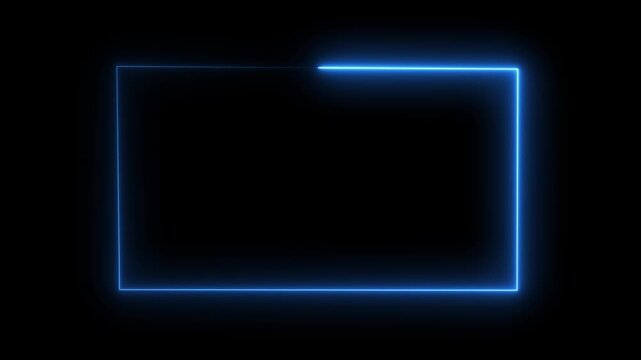 Glowing Neon Rectangle Frame Border Loop Animation, Futuristic Light Line Overlay Motion Graphic on Black Background