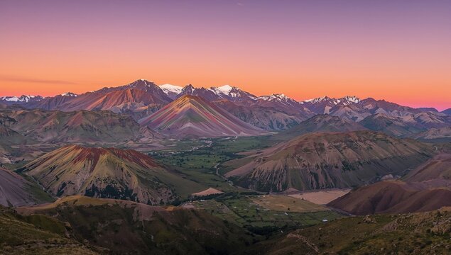 Colorful Rainbow Mountain Landscape at Sunset in the Andes Region