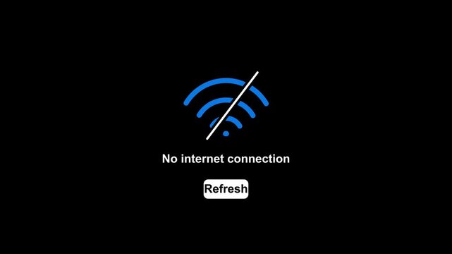No Internet Connection Error Animation, Retry Button and Offline Network Icon, 4K Motion Graphics