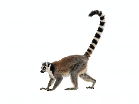 Cartoon monkey walking on all fours with long tail and striped pattern in minimalist style