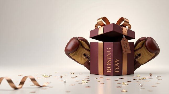 Festive Boxing Day Gift Box Opening with Vintage Leather Gloves and Confetti Celebration