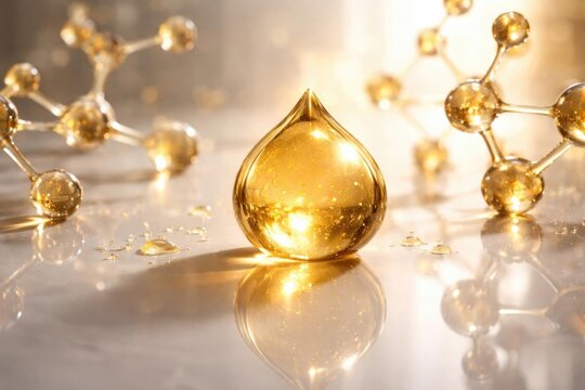 Golden Droplet of Oil with Molecular Structures in Soft Light