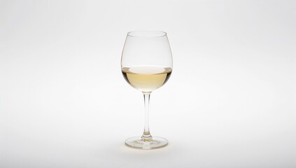 Fototapeta premium Elegant Wine Glass with White Wine Isolated on White Background