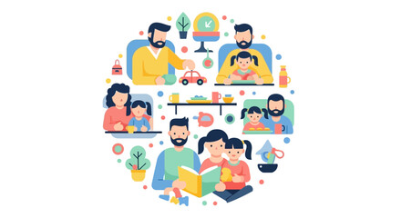 Naklejka premium Happy Family Moments Circle Illustration