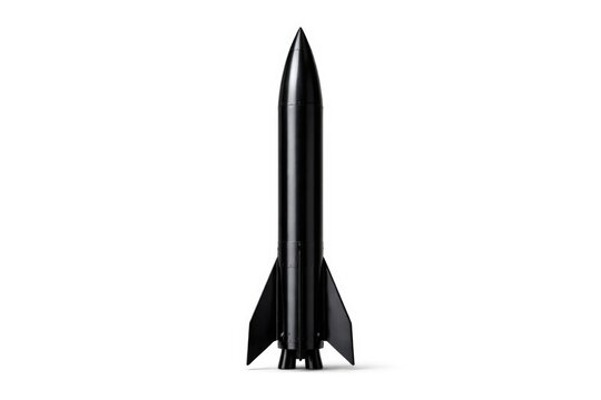 Black Rocket Model Standing on White Background