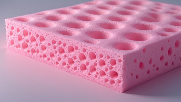 Pink Foam Block with Bubbles and Pitted Texture on Soft Background