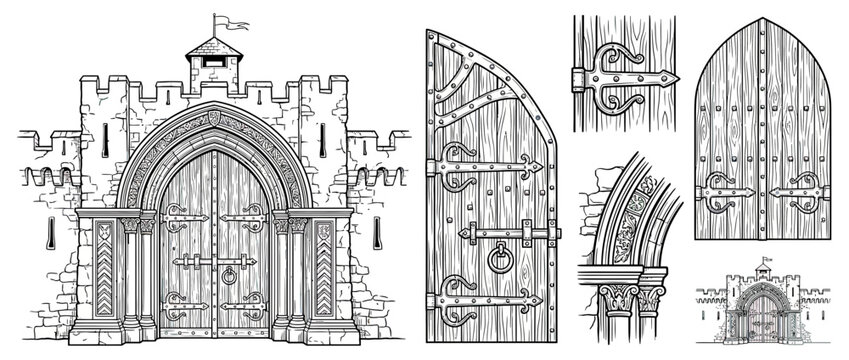 Medieval Castle Gate Entrance Vintage Stone Fortress Doors