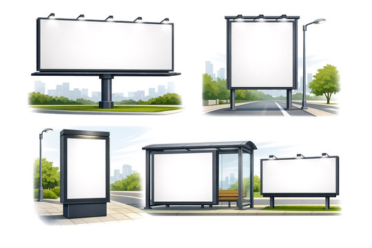 Digital billboard with empty screens, ready for advertisement. Urban cityscape background with high-rise buildings.