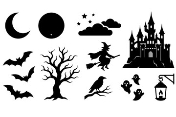 Fototapeta premium Set halloween silhouette halloween day set vector halloween set icons