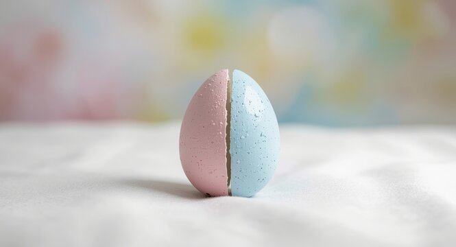 Split Pink and Blue Easter Egg on White Background with Soft Pastel Colors