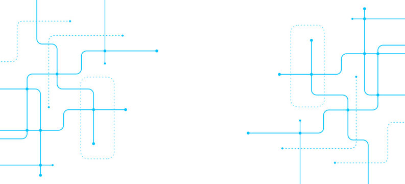 Abstract technology background with blue connecting lines and dots representing network communication, data flow, and digital connectivity