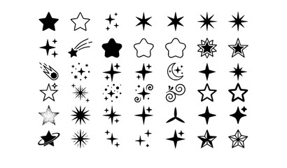 Fototapeta premium Black Stars and Sparkle Icon Collection with Different Star Shapes